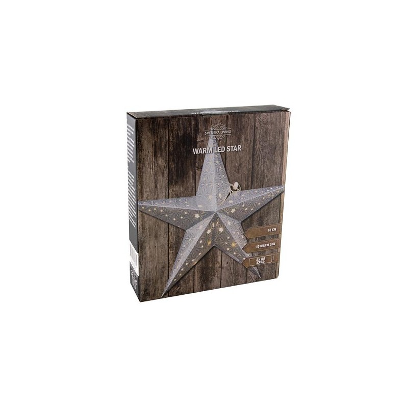 Étoile 40cm de papier argenté avec 10 lampes LED blanc chaud 2xAA (hors piles)