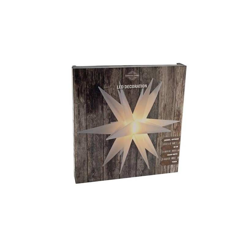 Ster kunststof wit 60cm met 6 LED lampen warm wit werkt op stekker voor binnen en buiten gebruik