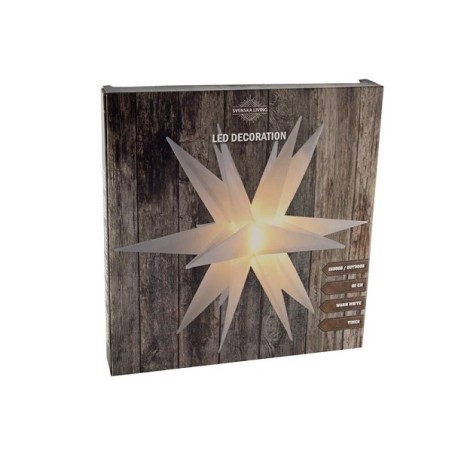 Étoile plastique blanc 60cm avec 6 lampes LED blanc chaud fonctionne sur prise pour usage intérieur et extérieur
