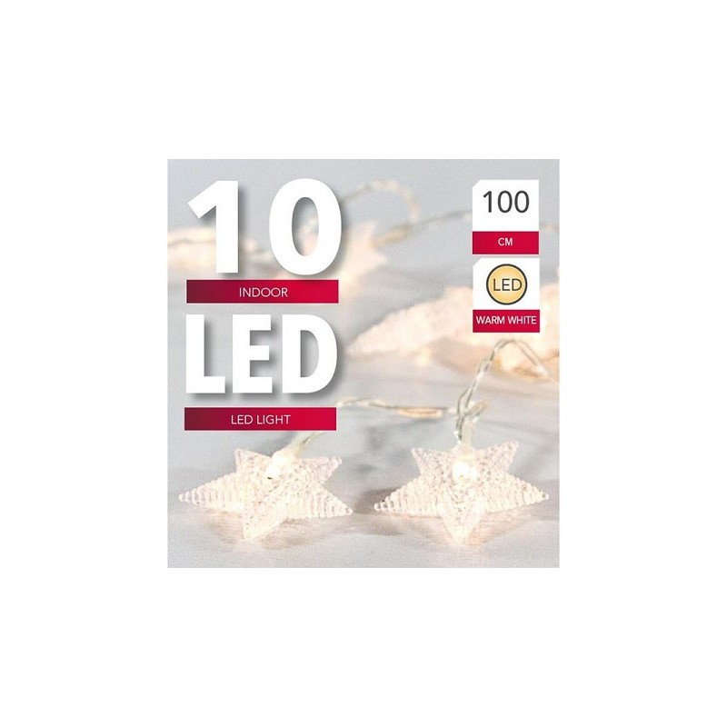 String verlichting ster met 10 Led lampen warm wit en timer 100cm werkt op 2xAA (excl)