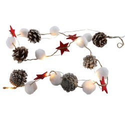 String verlichting met 10 LED lampen, katoen, sterren, dennenappel decoratie en timer werkt op 2xAA(excl)&nbsp; lengte 100cm