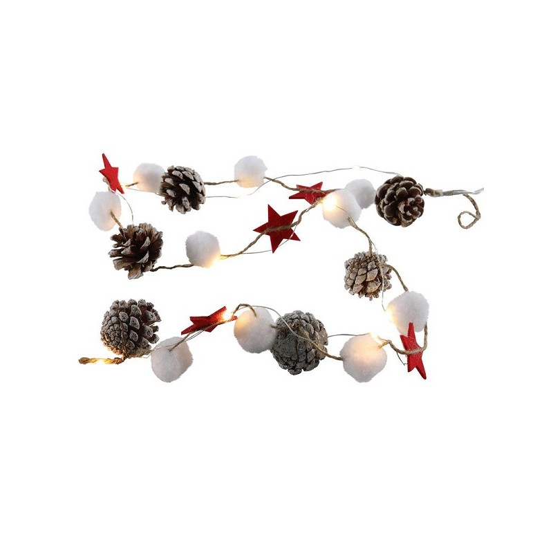 String verlichting met 10 LED lampen, katoen, sterren, dennenappel decoratie en timer werkt op 2xAA(excl)&nbsp; lengte 100cm