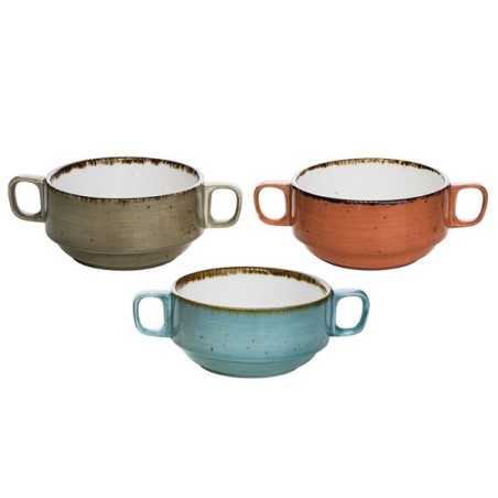 Bol à soupe Brisbane Ø10xh5,3cm avec poignées en bleu, gris ou orange