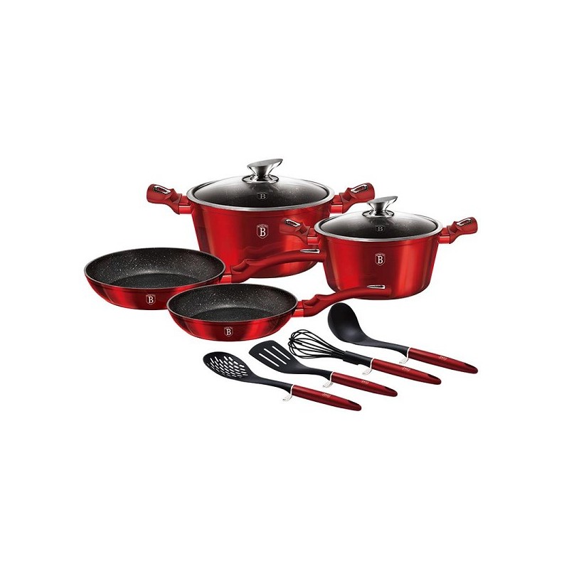 Pannenset Burgundy 4-delig aluminium met keukenaccessoires