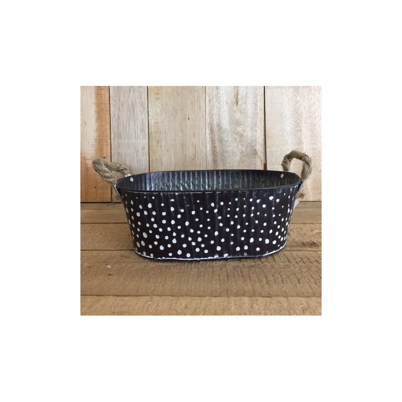 Baignoire en zinc ovale noir à pois 30x18x11cm