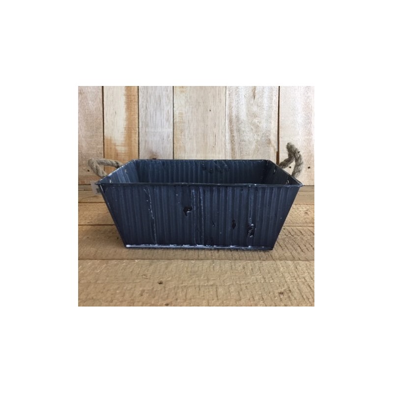 Panier en zinc avec poignées en jute noir 30x21x11cm