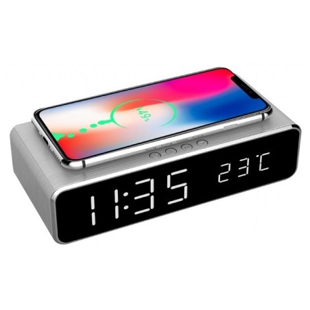 Réveil numérique avec cordon USB avec fonction de chargement sans fil pour téléphone