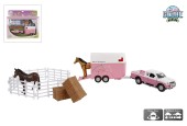 Kids Globe Mitsubishi met paardentrailer die cast pull back roze 27cm