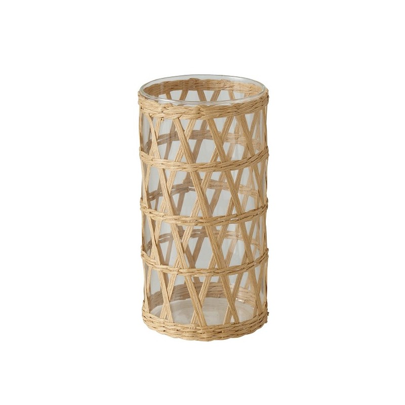Boltze Home Vase Favro en verre avec couvercle en jonc de mer Ø11xh20cm