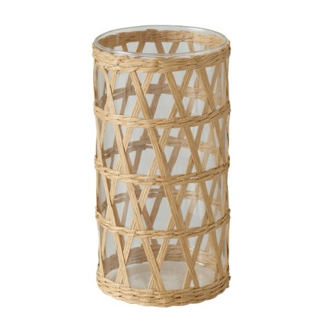 Boltze Home Vase Favro en verre avec couvercle en jonc de mer Ø11xh20cm