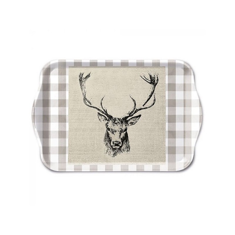 Ambiente Plateau Mélamine Carreaux Tête de Cerf Marron 13x21cm