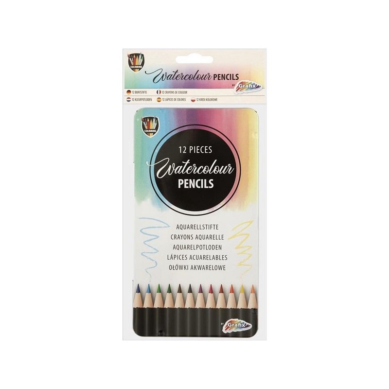 Grafix 12 crayons aquarellables dans une boîte de rangement en métal