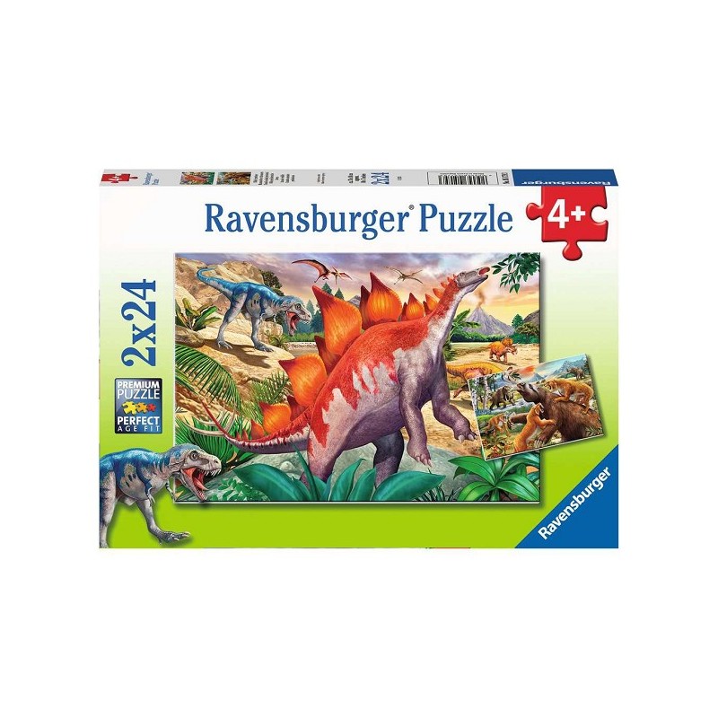 Ravensburger puzzel Wilde oertijddieren dino 2x24 stukjes