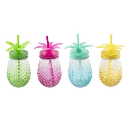 Tasse avec paille ananas 500ml dia8x19cm en verre
