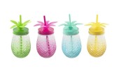 Tasse avec paille ananas 500ml dia8x19cm en verre