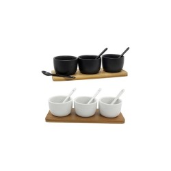 Sauzenset 7-delig met houten plank in zwart of wit