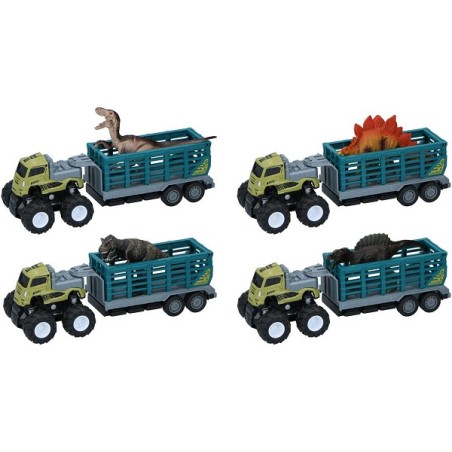 Truck met aanhanger en dino 26x9x9cm