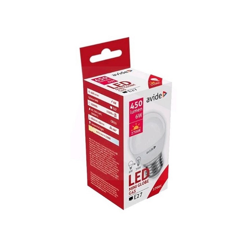 Avide LED mini globe lamp E27 6W 2700K extrawarmwit 450 lumen A+