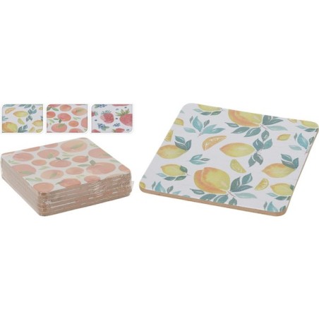 Sous-verres en liège avec imprimé fruits d'été, lot de 6 pièces (par 1 paquet)