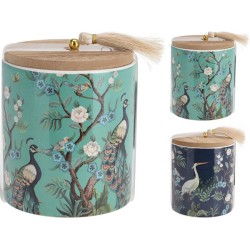 Kaars in keramische pot met afbeelding van vogel 9x11cm