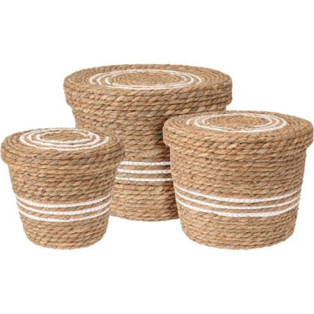 Mandenset 3-delig cattail leaf rond LxBxH 25x25x21cm