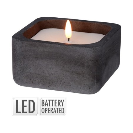 Bougie LED dans un pot carré en béton noir 12,5x12,5cm