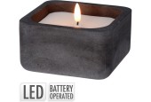 Kaars LED in vierkante zwarte pot van beton 12,5x12,5cm