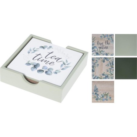 Sous-verres en bois 6 pièces sur support 11,5x11,5cm