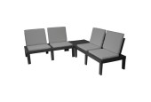 Salon de jardin Molok 5 pièces gris avec coussins gris, pour 4 personnes.