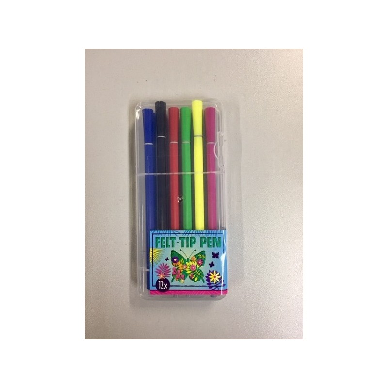 Surligneur/fineliner 12 marqueurs Ø1-2,5mm en étui rigide