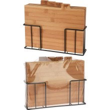 Snijplankenset Bamboe 4-delig met metalen houder