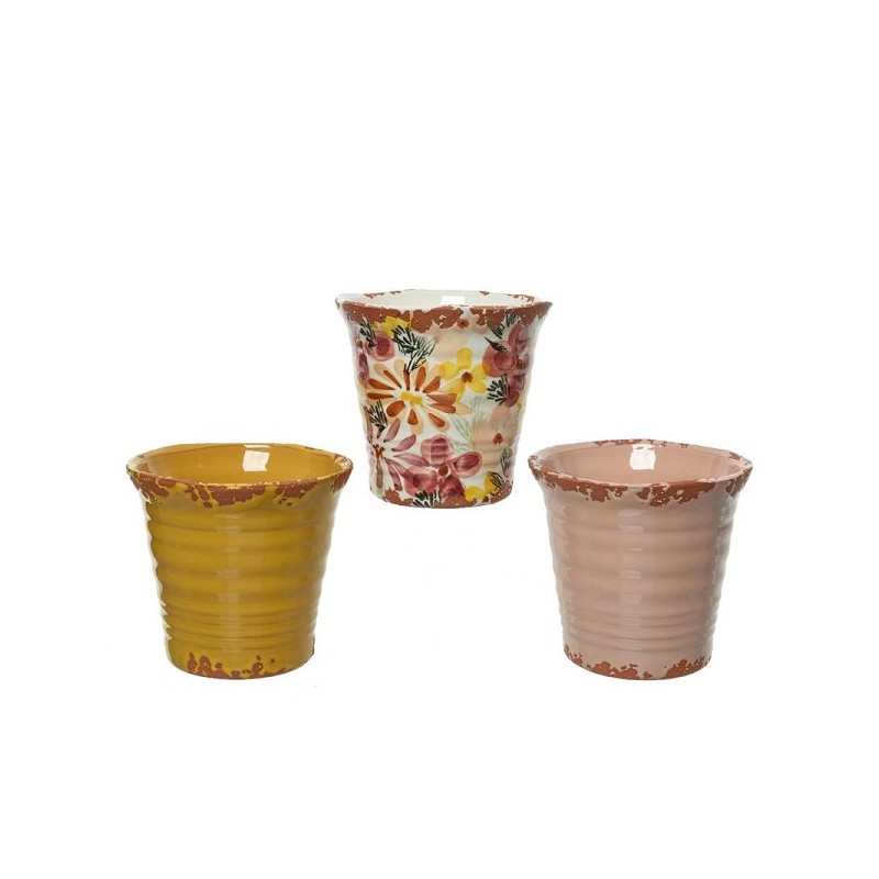 Decoris Planter terracotta Ø14-H13.5cm in 3 verschillende vrolijke kleuren