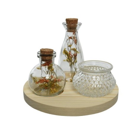 Assiette inférieure Decoris avec décoration 2 bouteilles de fleurs séchées, 1 bougie chauffe-plat et assiette inférieure Ø18-H35