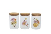 Decoris Voorraadpot glas met afbeelding droogbloemen Ø8-H13cm