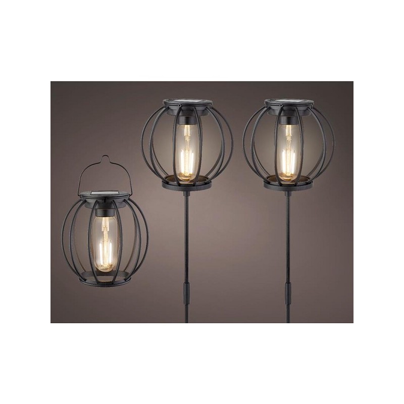 Lampe solaire LED Ø13-H49cm Ensemble de 3 pièces : 2 x piquet et 1 x lanterne blanc chaud