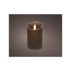 Bougie ondulante LED en cire gris Ø7,5-H12,5cm -la flamme va et vient- (sans pile 2xAA)