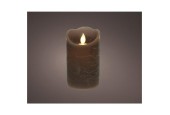 Bougie ondulante LED en cire gris Ø7,5-H12,5cm -la flamme va et vient- (sans pile 2xAA)