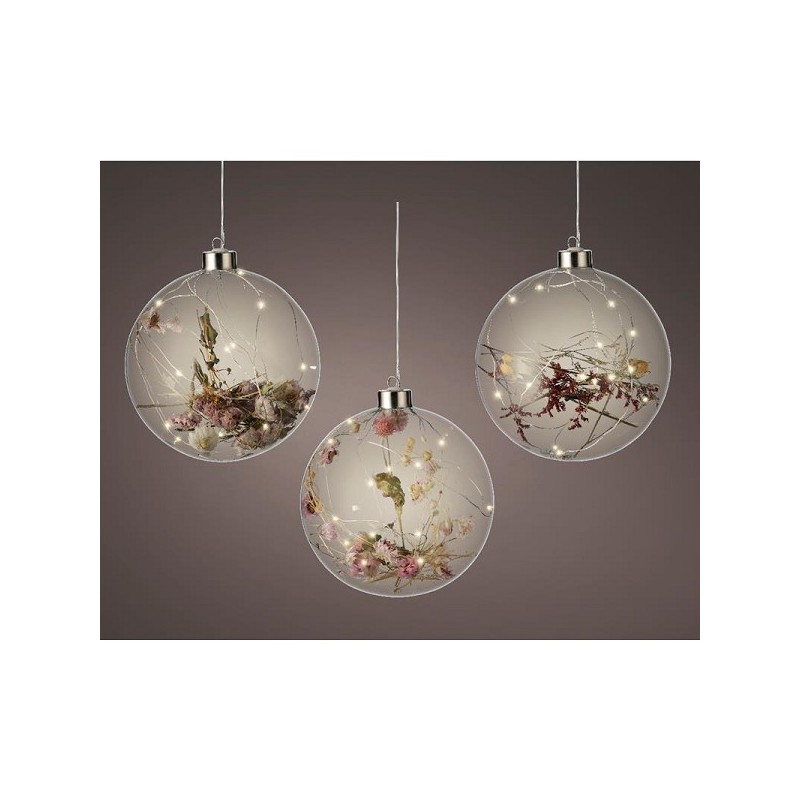 Lumineo Micro LED verlichting bal met droogbloemen Ø14cm op batterij met 6 uurs timer voor binnen gebruik