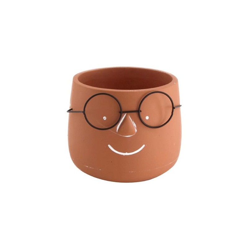 Dijk Natural Collections Pot de fleur avec visage et verres ciment 13x12,5x10cm marron