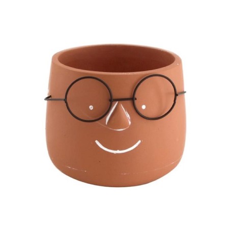 Dijk Natural Collections Pot de fleur avec visage et verres ciment 13x12,5x10cm marron