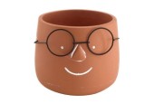 Dijk Natural Collections Pot de fleur avec visage et verres ciment 13x12,5x10cm marron