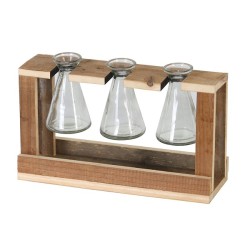Dijk Natural Collections Vaasjes 3 stuks  in houten houder 29.5x7.5x17cm glas en hout