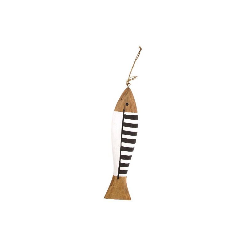 Dijk Natural Collections Hanger vis hout met zwart witte strepen 40x9x3cm