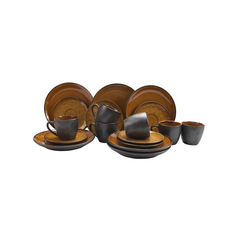 Koffieset Evia reactive glaze amber 18-delig 6 kop en schotels en 6 gebaksbordjes