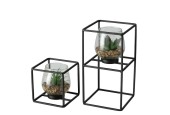 Boltze Home plante artificielle en pot en verre et support en métal noir Sabia ensemble de 2 pièces 11x11/13x24cm