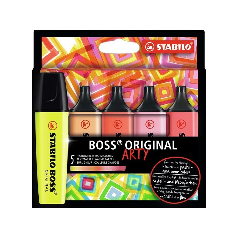 Surligneurs Stabilo Boss Original Arty en étui carton avec 5 couleurs - couleurs chaudes
