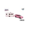 Kids Globe Volvo V70 met caravan rose die cast 30 cm pull-back action