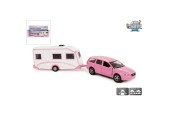 Kids Globe Volvo V70 avec caravane rose moulé sous pression 30 cm action de retrait