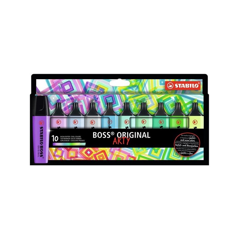 Stabilo Boss Original Arty highlighters in kartonnen etui met 10 kleuren - cool colors