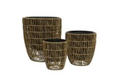 Decoris Kate pot de fleurs en osier lot de 3 pièces -dia38-H42cm- extérieur- coloris marron